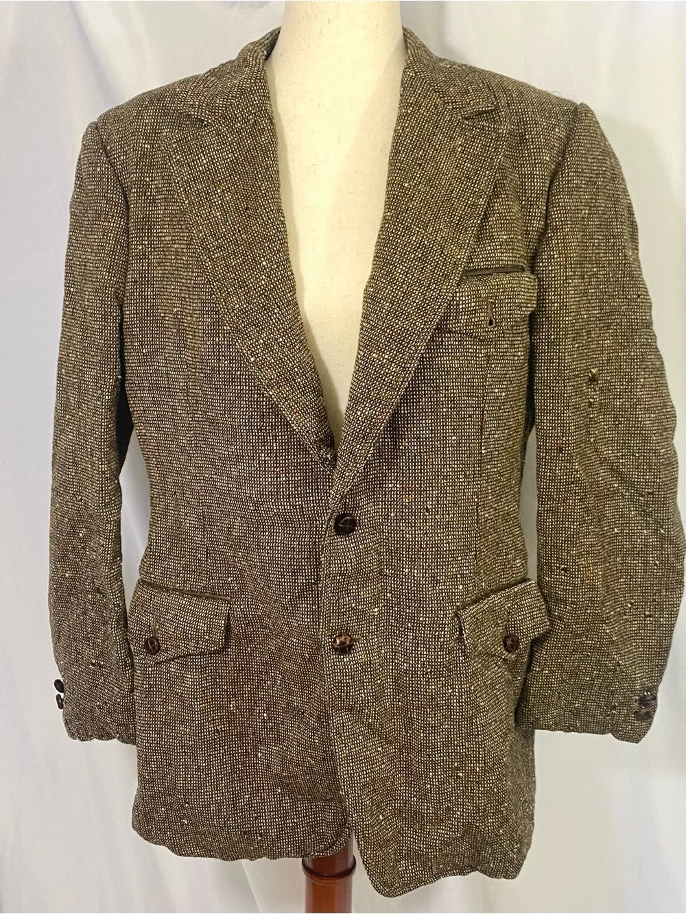 Men's Vintage University Label Brown Tweed Blazer Two-Button Sport Coat Medium